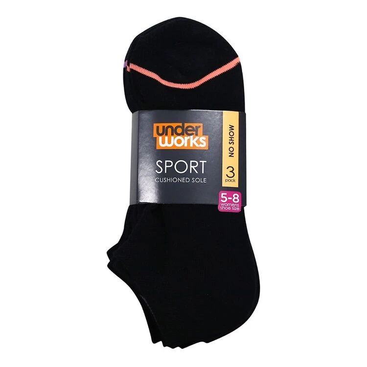 Underworks Sports No Show Socks 3 Pack Black 4 Underworks Sports No Show Socks 3 Pack Black - Image 2