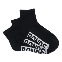 Bonds Logo Quarter Crew Socks 3 Pack Black
