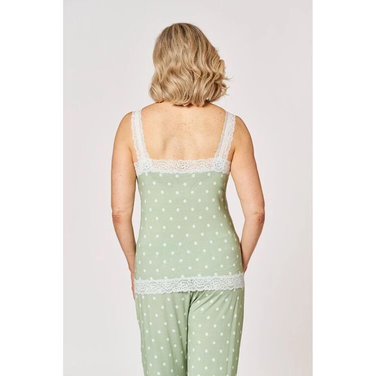 Jane Lamerton Jersey Lace Trim Camisole Green & White 4 Jane Lamerton Jersey Lace Trim Camisole Green & White - Image 2