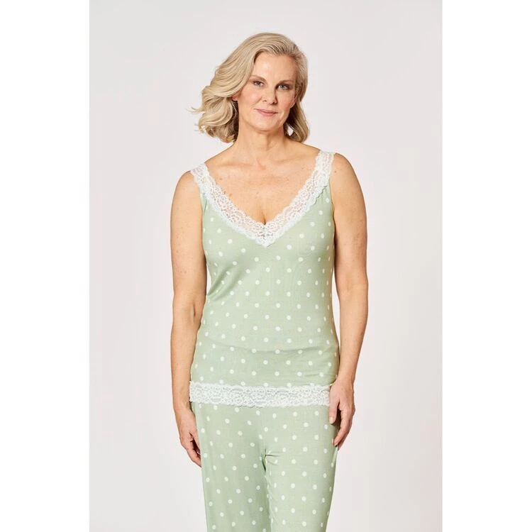 Jane Lamerton Jersey Lace Trim Camisole Green & White 6 Jane Lamerton Jersey Lace Trim Camisole Green & White - Image 4