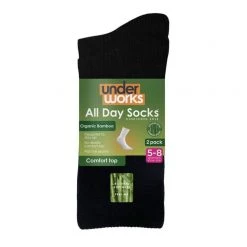 Underworks Ladies Fine Cushion Bamboo Crew Socks 2 Pack Black