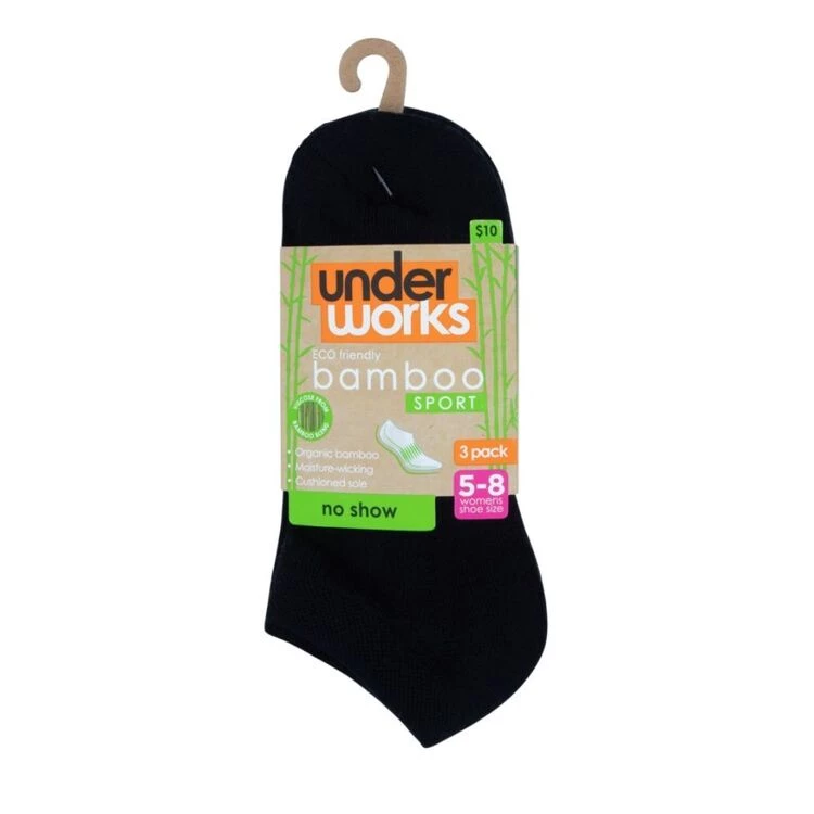 Underworks Ladies Eco Bamboo Sport No Show Socks 3 Pack Black 5 Underworks Ladies Eco Bamboo Sport No Show Socks 3 Pack Black - Image 3