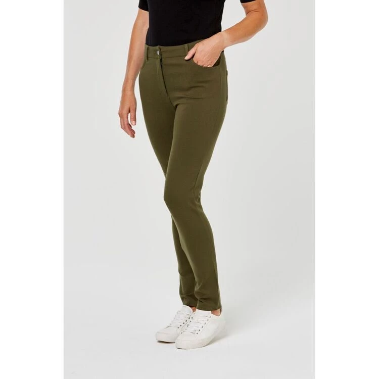 Khoko Collection Jean Style Ponte Pant Khaki 5 Khoko Collection Jean Style Ponte Pant Khaki - Image 3