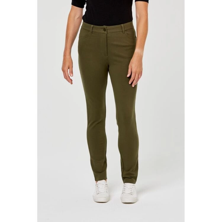Khoko Collection Jean Style Ponte Pant Khaki 6 Khoko Collection Jean Style Ponte Pant Khaki - Image 4