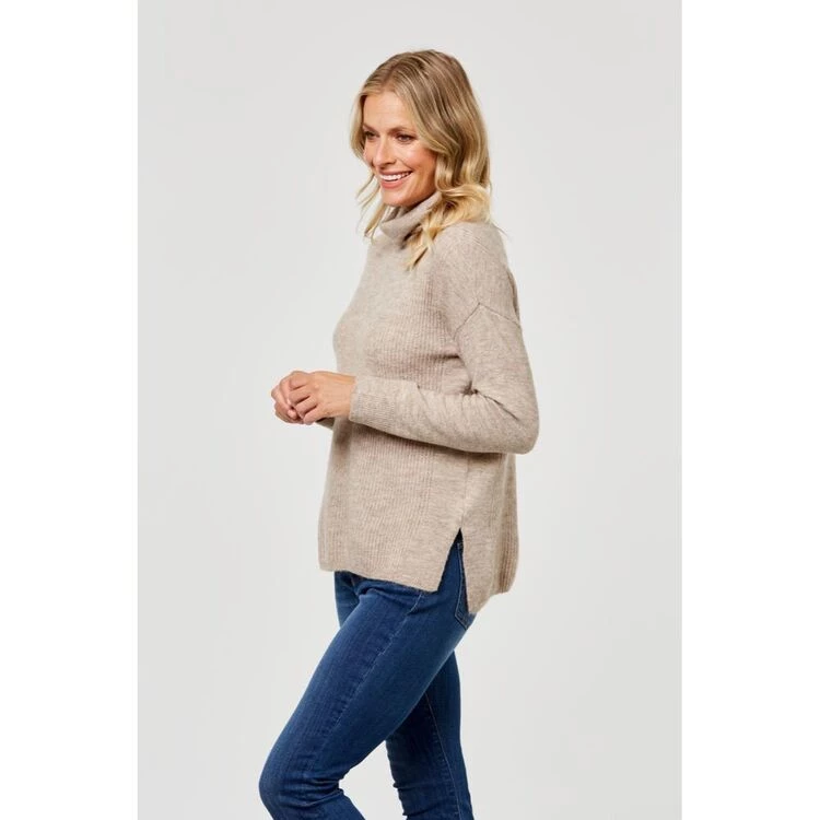 Khoko Collection Cowl Neck Rib Jumper Fawn 5 Khoko Collection Cowl Neck Rib Jumper Fawn - Image 3