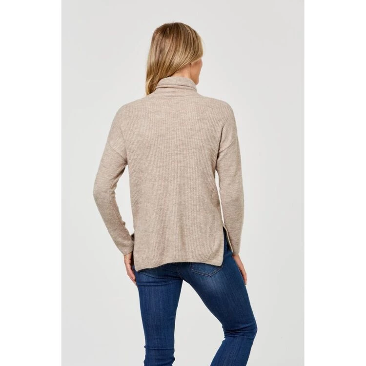Khoko Collection Cowl Neck Rib Jumper Fawn 4 Khoko Collection Cowl Neck Rib Jumper Fawn - Image 2