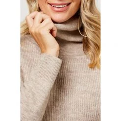 Khoko Collection Cowl Neck Rib Jumper Fawn
