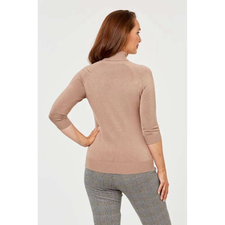 Khoko Smart Roll Neck Raglan 3/4 Sleeve Camel 4 Khoko Smart Roll Neck Raglan 3/4 Sleeve Camel - Image 2