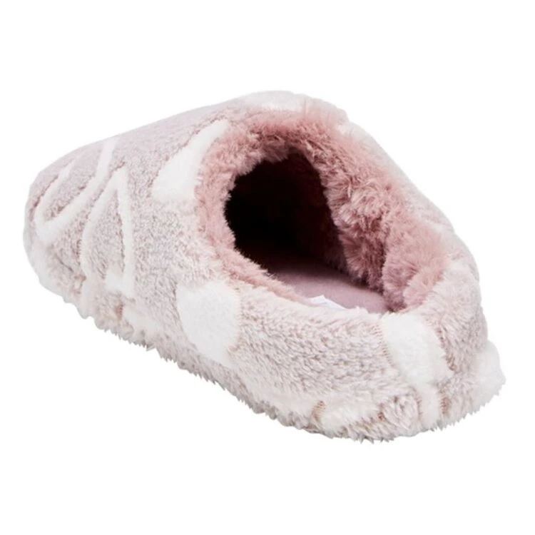 Grosby Margy Women's Heart Plush Slippers Mocha & White 5 Grosby Margy Women's Heart Plush Slippers Mocha & White - Image 3