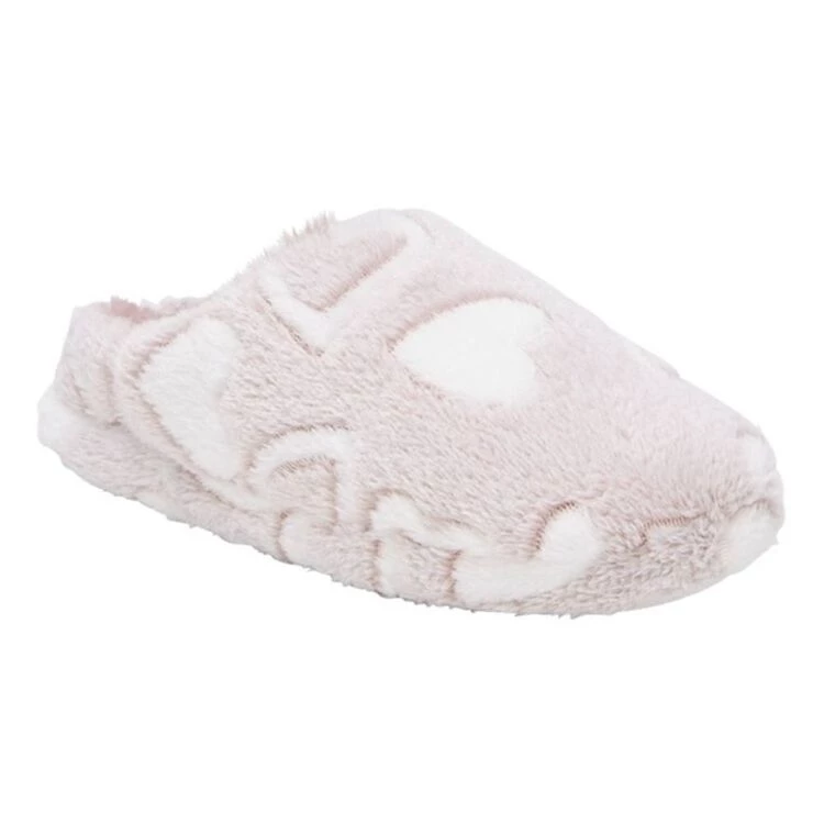 Grosby Margy Women's Heart Plush Slippers Mocha & White 4 Grosby Margy Women's Heart Plush Slippers Mocha & White - Image 2
