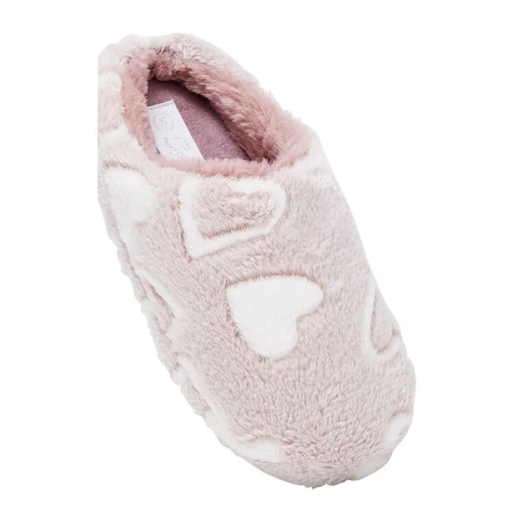Grosby Margy Women's Heart Plush Slippers Mocha & White 3 Grosby Margy Women's Heart Plush Slippers Mocha & White