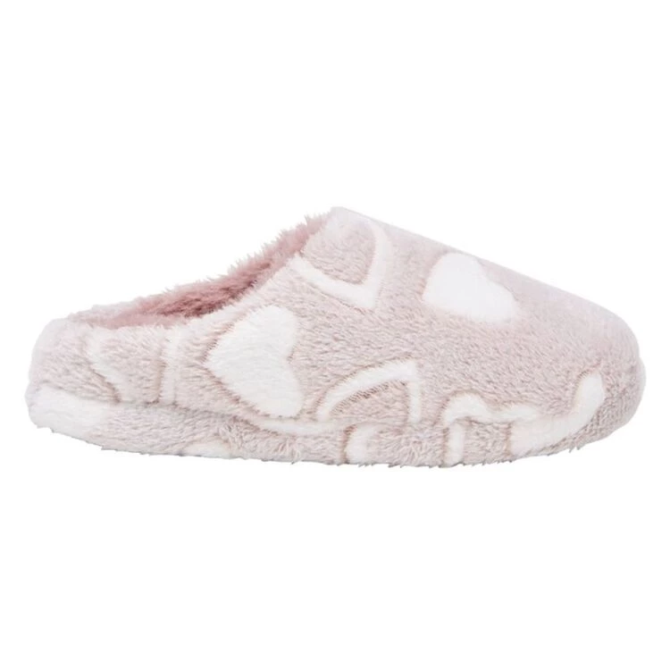 Grosby Margy Women's Heart Plush Slippers Mocha & White 6 Grosby Margy Women's Heart Plush Slippers Mocha & White - Image 4