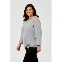 Khoko Plus Ruched Detail 3/4 Sleeve Tee Grey -women's clothing Sales 620874 C 0020 00 2