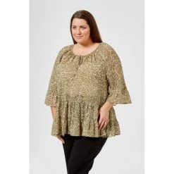 Khoko Plus Ruffle Tunic Khaki -women's clothing Sales 620875 C 0312 62 2