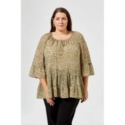 Khoko Plus Ruffle Tunic Khaki -women's clothing Sales 620875 C 0312 62