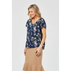 Khoko Smart Print Linen V Neck Blouse Bouquet -women's clothing Sales 621484 C 0960 54 2