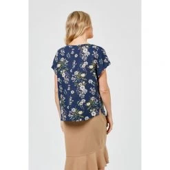 Khoko Smart Print Linen V Neck Blouse Bouquet -women's clothing Sales 621484 C 0960 54 3