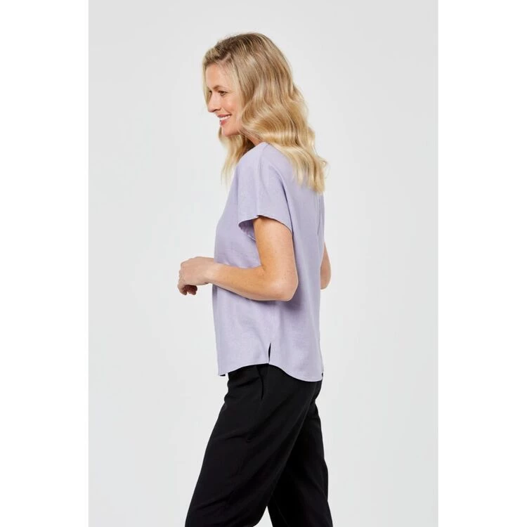 Khoko Smart Linen V Neck Blouse Lavender 5 Khoko Smart Linen V Neck Blouse Lavender - Image 3