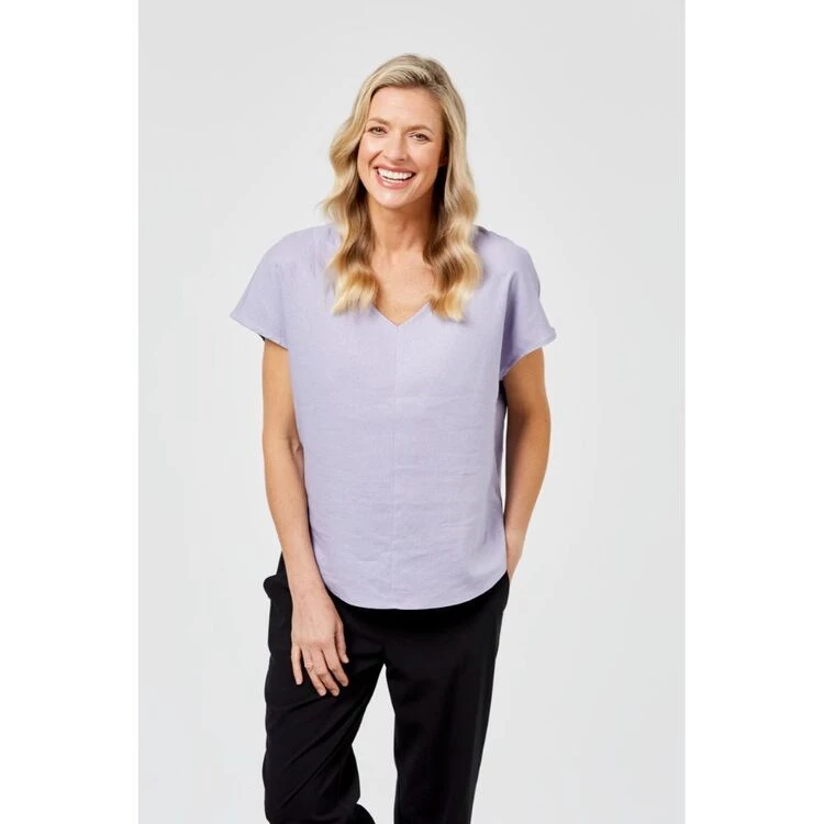 Khoko Smart Linen V Neck Blouse Lavender 6 Khoko Smart Linen V Neck Blouse Lavender - Image 4