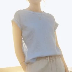 Khoko Collection Linen Cap Sleeve Top Soft Blue