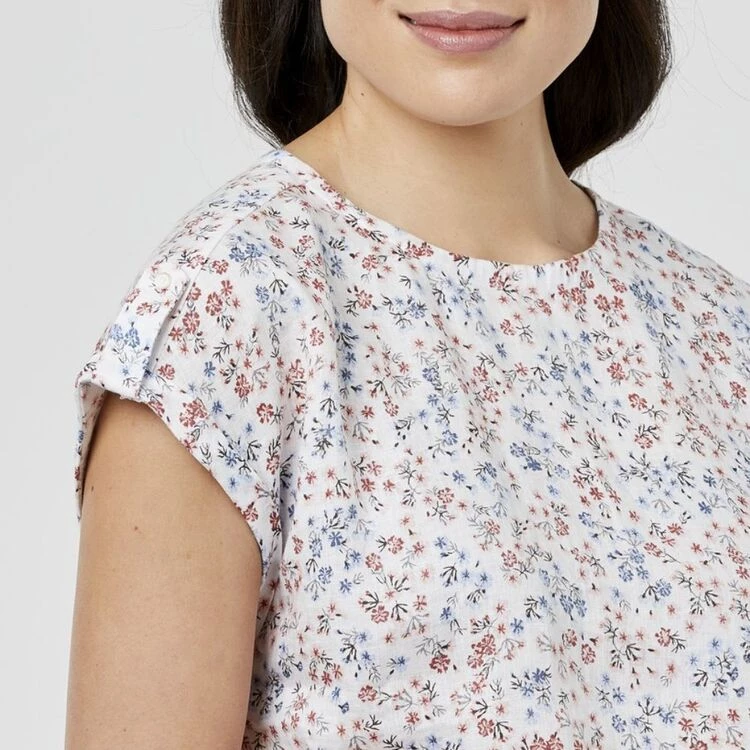 Khoko Collection Linen Cuff Sleeve Top Ditzy Floral 3 Khoko Collection Linen Cuff Sleeve Top Ditzy Floral