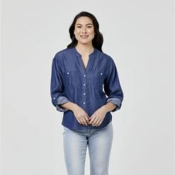 Khoko Denim Indigo Tencel Shirt Bleach Wash -women's clothing Sales 622402 C 1980 14