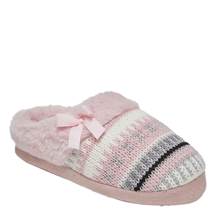 Sash & Rose Women's Lurex Knit Bow Scuff Slipper Gift Boxed Pink 4 Sash & Rose Women's Lurex Knit Bow Scuff Slipper Gift Boxed Pink - Image 2