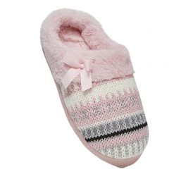 Sash & Rose Women's Lurex Knit Bow Scuff Slipper Gift Boxed Pink