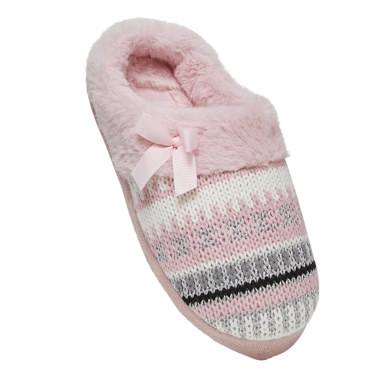 Sash & Rose Women's Lurex Knit Bow Scuff Slipper Gift Boxed Pink 3 Sash & Rose Women's Lurex Knit Bow Scuff Slipper Gift Boxed Pink