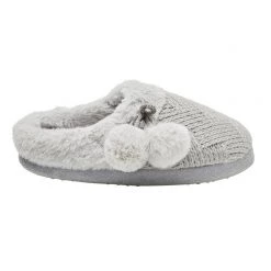 Sash & Rose Women's Cable Knit Pom Pom Scuff Gift Box Grey -women's clothing Sales 623018 C 0020 00