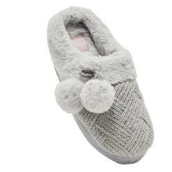 Sash & Rose Women's Cable Knit Pom Pom Scuff Gift Box Grey