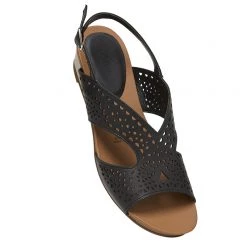 Savannah Katie Women's Laser Cut Low Wedge Sandal Black