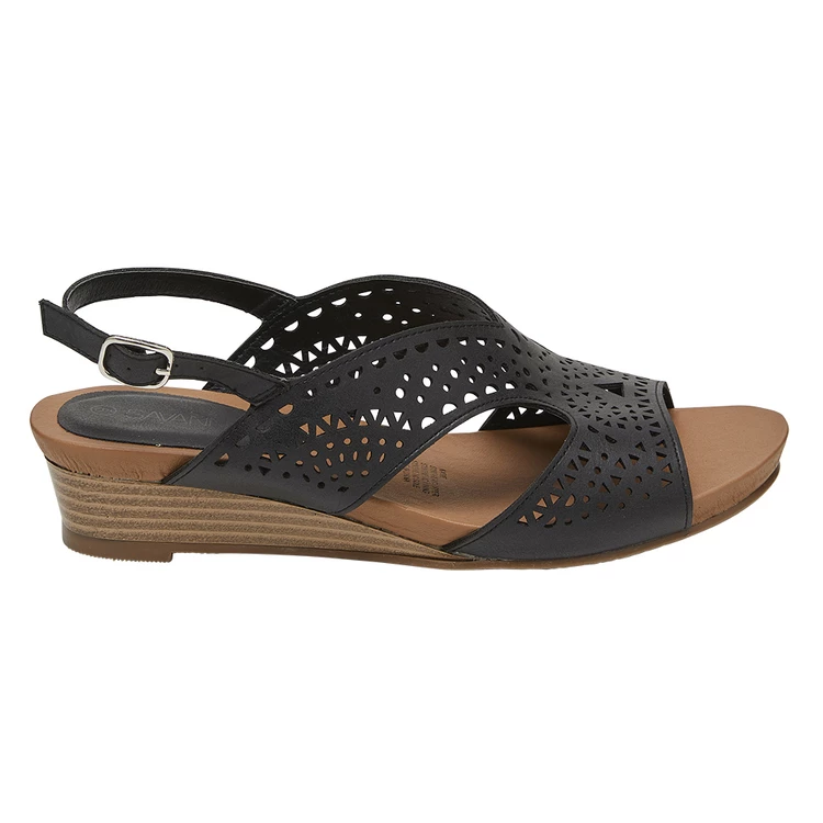 Savannah Katie Women's Laser Cut Low Wedge Sandal Black 6 Savannah Katie Women's Laser Cut Low Wedge Sandal Black - Image 4