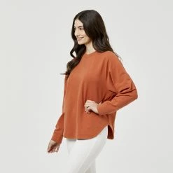 Khoko Basics Curved Hem Fleece Top Auburn -women's clothing Sales 623057 C 0960 23 2