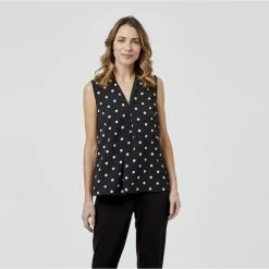 Jane Lamerton Spot Woven Top Black & White Spot -women's clothing Sales 623224 C 1007 53