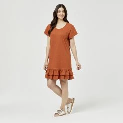 Khoko Collection BCI Cotton Slub Dress With Ruffle Auburn -women's clothing Sales 623650 C 0960 23 2