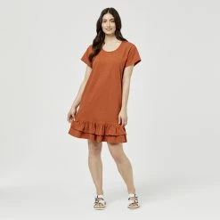 Khoko Collection BCI Cotton Slub Dress With Ruffle Auburn -women's clothing Sales 623650 C 0960 23