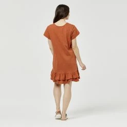 Khoko Collection BCI Cotton Slub Dress With Ruffle Auburn -women's clothing Sales 623650 C 0960 23 3