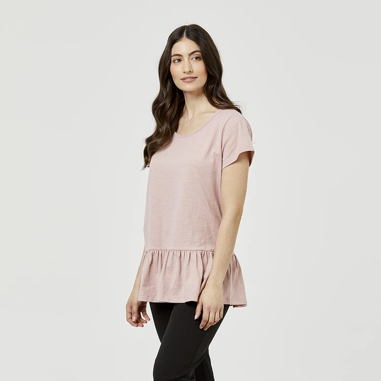 Khoko Collection BCI Cotton Tiered Hem Tee Mauve 5 Khoko Collection BCI Cotton Tiered Hem Tee Mauve - Image 3