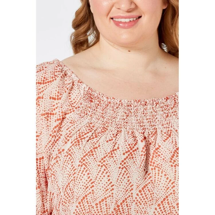 Khoko Plus Smock Top Georgette Brown & Fan 3 Khoko Plus Smock Top Georgette Brown & Fan