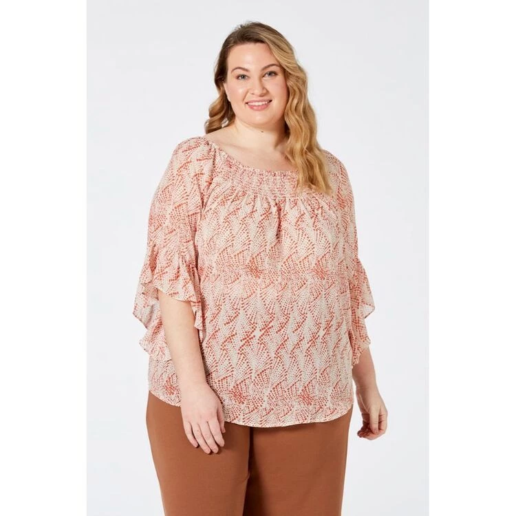 Khoko Plus Smock Top Georgette Brown & Fan 6 Khoko Plus Smock Top Georgette Brown & Fan - Image 4