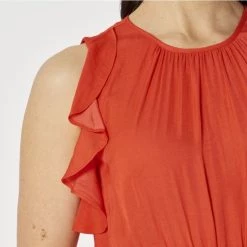 Jane Lamerton Shirred Flutter Dress Coral