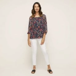 Jane Lamerton Versatile Party Top Navy & Print -women's clothing Sales 624449 C 1412 04