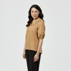 JB Jayson Brunsdon Puff Sleeve Top Tan -women's clothing Sales 624457 C 0921 66 2