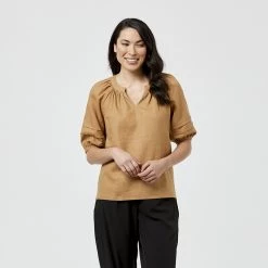 JB Jayson Brunsdon Puff Sleeve Top Tan -women's clothing Sales 624457 C 0921 66