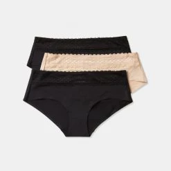 Sash & Rose Bonded Lace Waist Midi 3 Pack Black & Beige