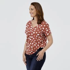 Khoko Basics Khoko Basic Vee Neck Cotton Print Tee Auburn -women's clothing Sales 624729 C 0960 23 2