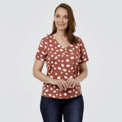 Khoko Basics Khoko Basic Vee Neck Cotton Print Tee Auburn -women's clothing Sales 624729 C 0960 23