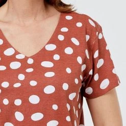 Khoko Basics Khoko Basic Vee Neck Cotton Print Tee Auburn