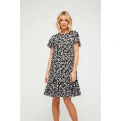 Khoko Smart Ruffle Sleeve Tunic Dress Black Ditsy
